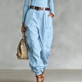thumbnail image 2 of Cagogo Women's Wide Leg Cargo Pants with Pockets High Waisted Flowy Casual Solid Harem Trousers Long Pants for Beach Vacation Travel Summer Lounge, Army Green L, 2 of 9