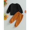 thumbnail image 4 of Arvbitana Newborn Baby Boys Halloween Long Sleeve Round Neck Letter Print Sweatshirt Tops + SweatPants Toddler Kids 2-Piece Casual Outfit Set 0M-3T, 4 of 8