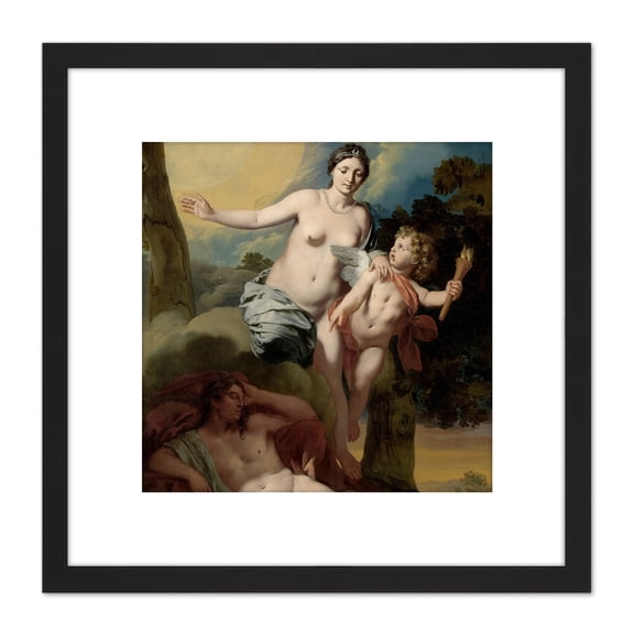 De Lairesse Selene And Endymion 8X8 Inch Square Wooden Framed Wall Art Print Picture with Mount