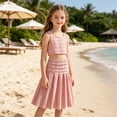 thumbnail image 2 of LIIPEE Girls Summer Outfits 2 Piece Set Kids Solid Color Ruched Sleeveless Crop Button Up Blouse A Line Pleated Skirt Cute Comfortable Breathable Casual Wear,8-9 Years, 2 of 9