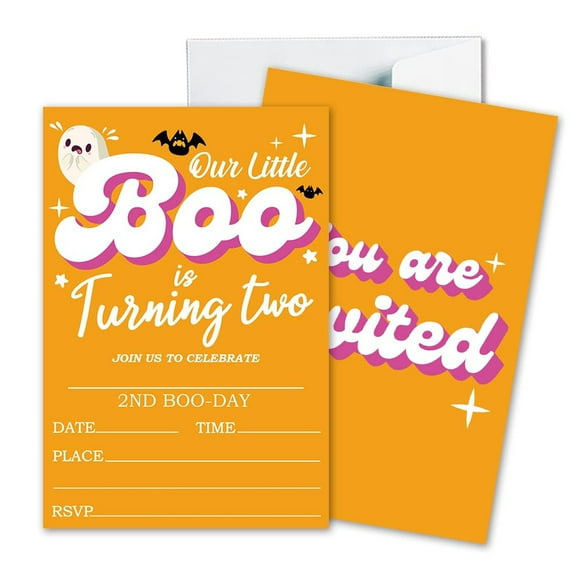 Spooktacular Fill-in Invitations Set - 25 Fun Cards with Envelopes for Halloween Parties, Birthdays, and Trick or Treat Celebrations Featuring Pumpkins, Ghosts, and Monsters