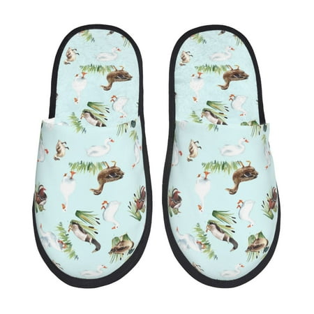 

Disketp Duck Animals Farm Fuzzy House Memory Foam Slippers Furry Fur Lined Bedroom Shoes Cozy Indoor-Medium