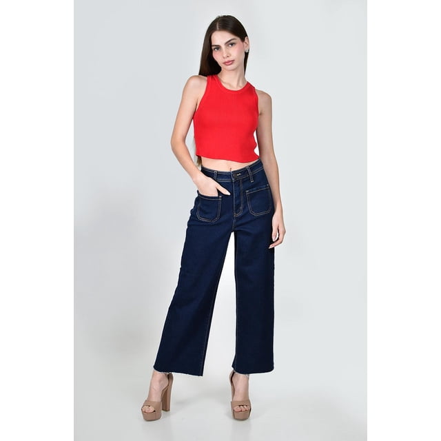 Jeans culotte con bolsillos frontales Juvenil, 6859 (Mezclilla tono oscuro) azul oscuro 13