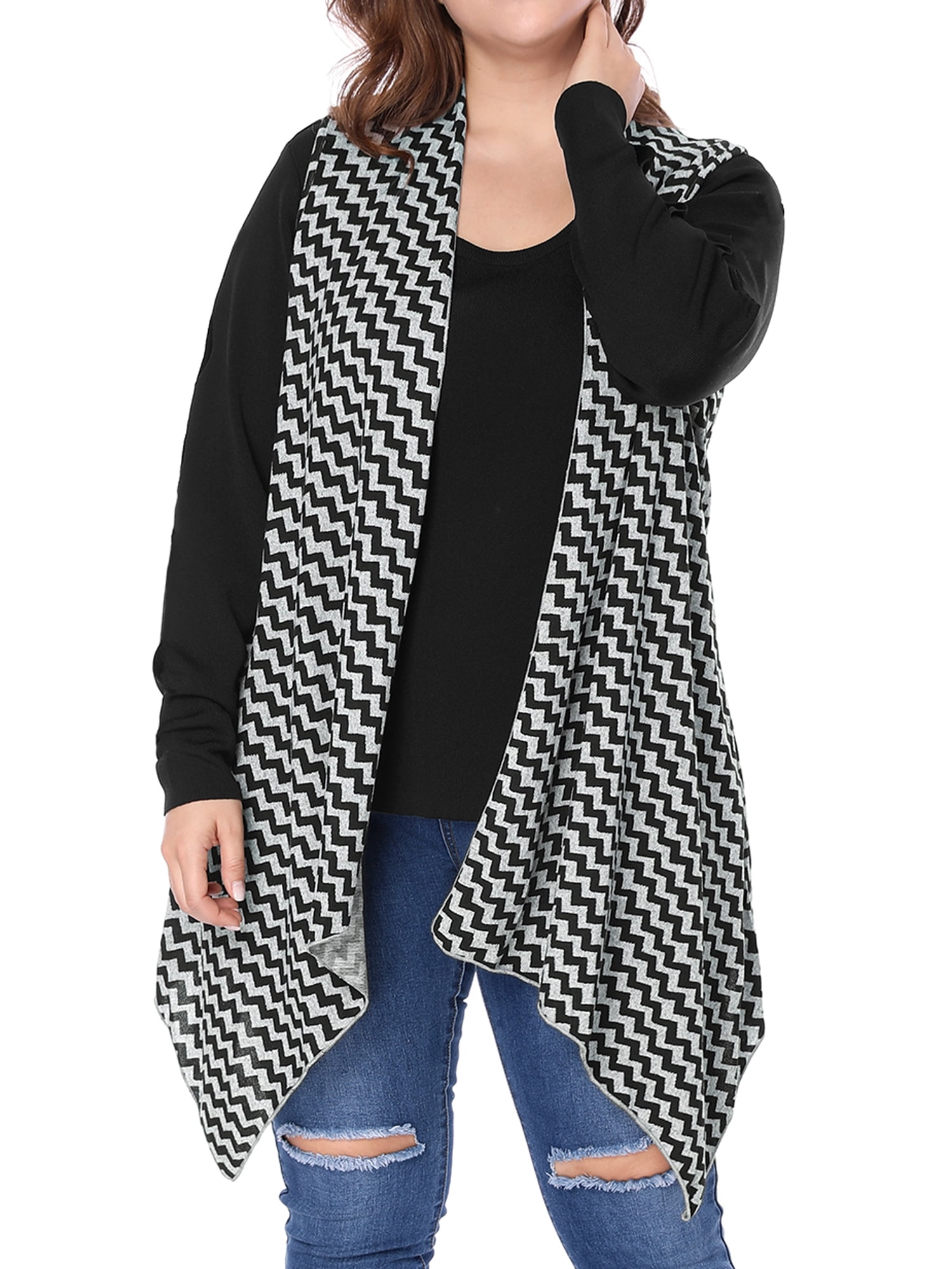Coolred-Women Windproof Houndstooth Gingham Sleeveless Cardigan Shawl 
