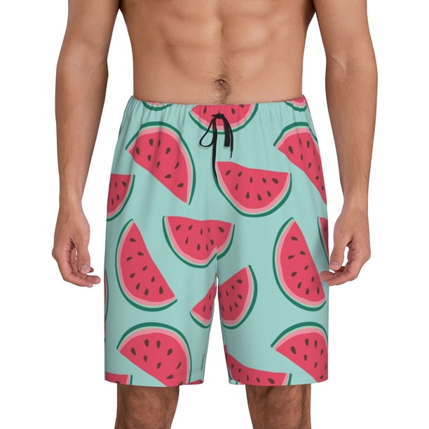 Balery Watermelon Pantalones cortos de pijama de punto de algodón para hombre con cinturilla y bolsillos-Large