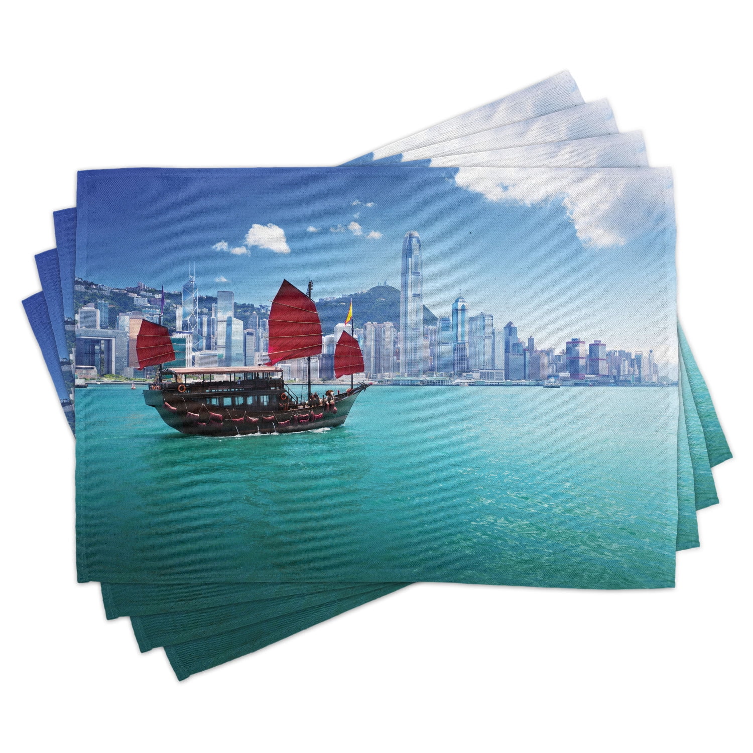 Ocean Placemats Set of 4 Hong Kong Harbour Small Traditional Junk Boat