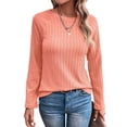 thumbnail image 3 of Camisetas de Larga para Mujer, Ropa de Moda de Otoño, Tops Modernos, Camiseta Básica de Punto con Cuello Redondo Naranja XXL, 3 of 10