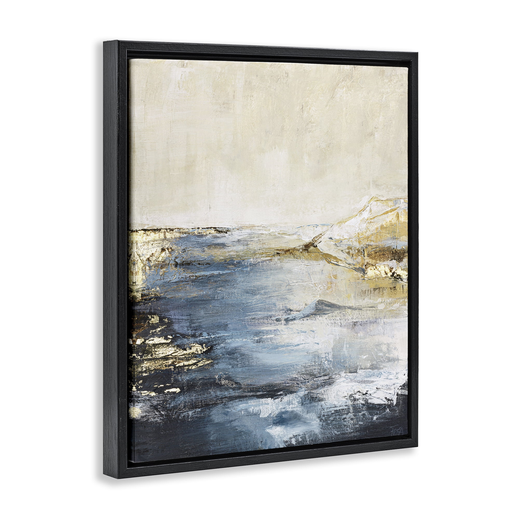 Stupell Industries Splashing Sea Spray Landscape & Nature Painting Black Floater Framed Canvas Art Print Wall Art, 25 x 31