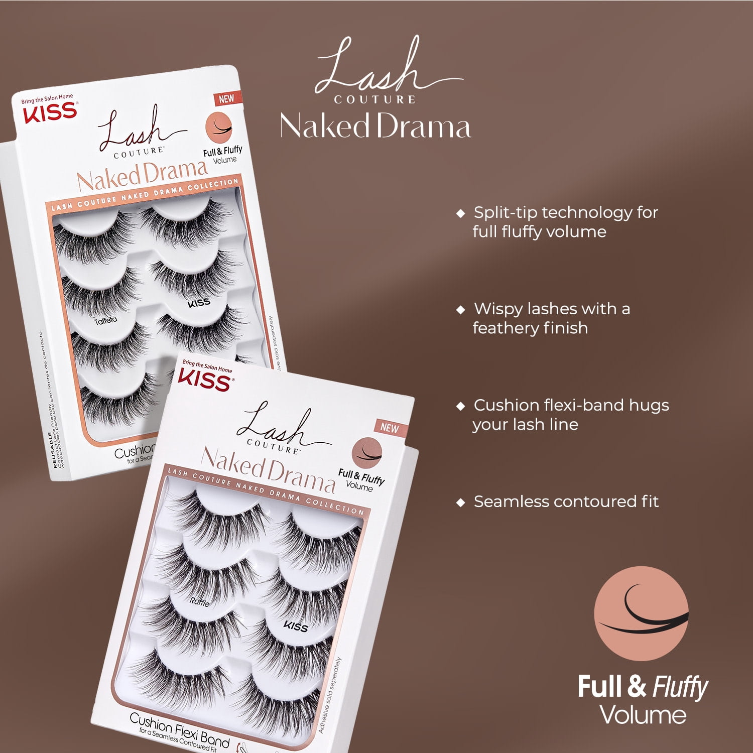 (2 pack) Kiss Lash Couture Naked Drama False Eyelashes Multipack, Style ‘Ruffle’ - 4 Pairs