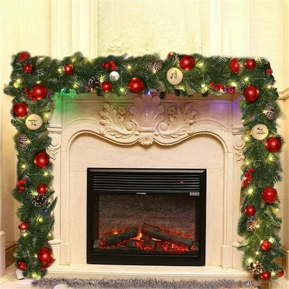 4.9ft Pre-Lit Christmas Garland with LED Lights Christmas Lighted Garland Rattan,Christmas Rattan Garland With Lights for Outdoor Indoor Xmas Decoration Fireplace Stairs Doorway Railings Decor