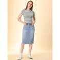 thumbnail image 3 of Women's High Waist Solid Jean Skirt Back Vent Midi Length Denim Skirts Color: Black Size: MEDIUM, 3 of 4