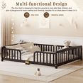 thumbnail image 6 of Leumius Queen Size Floor Fence Bed with Central Entrance,Pine Wood Floor bed with Guardrails,Espresso, 6 of 9