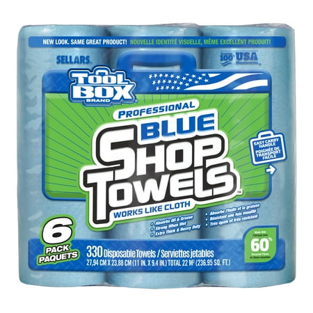Toolbox® Blue Shop Towel, 6 Rolls (55 Sheets Per Roll) Multi-Purpose Disposable Towel