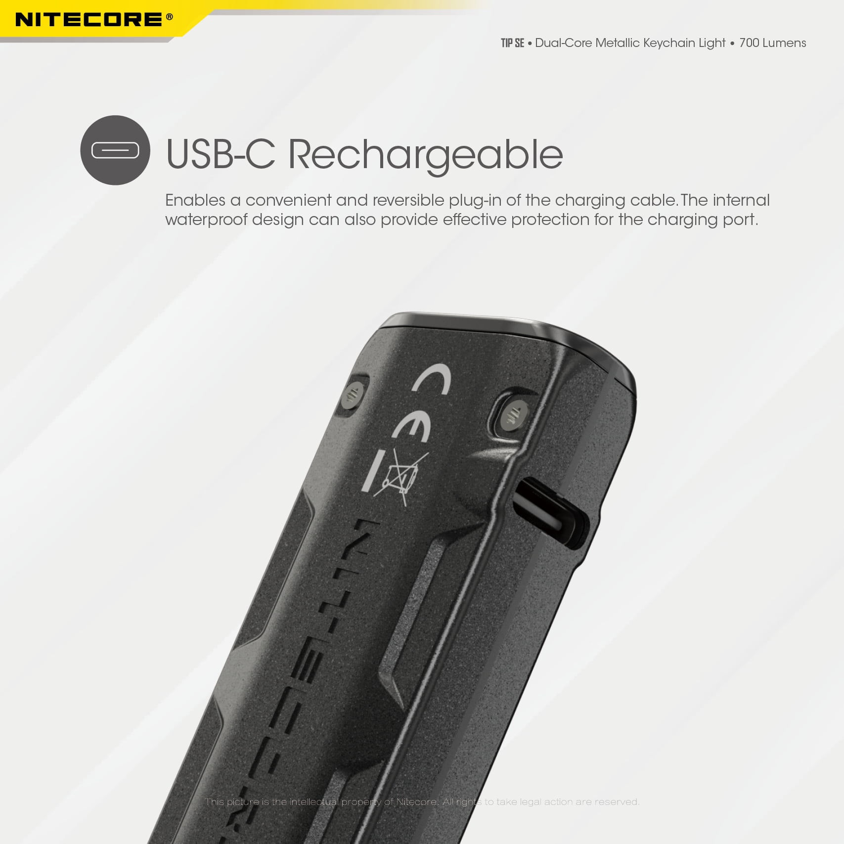 Nitecore Tip SE 700 Lumen Rechargeable Keyschin EDC Flashlight w/ USB-C  charging cable (Grey)
