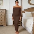 thumbnail image 2 of Gyujnb Off Shoulder Maternity Maxi Dress Flare Sleeve Side Cutout Ruched Waist Stretchy Bodycon Pregnancy Party Formal Long Dress,XL, 2 of 5
