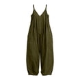 thumbnail image 6 of VBVC Women's Cotton-Linen Spaghetti Strap Jumpsuit,Adjustable Zipped Overall For Women,Ladies Summer Vacation Baggy Long Rompers with Pockets,Army Green,S-2XL, 6 of 6