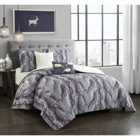 Nanshing Zevoy 5-Piece Cabin Style Comforter Set, King, Purple