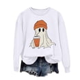 thumbnail image 3 of CLOISE Halloween Womens Sweatshirt Trendy Ghost Graphic Pullover Sweatshirts Fall Long Sleeve Round Neck Hoodies Shirts Tunic Tees Halloween Gift Clothes White XS Trick, 3 of 5