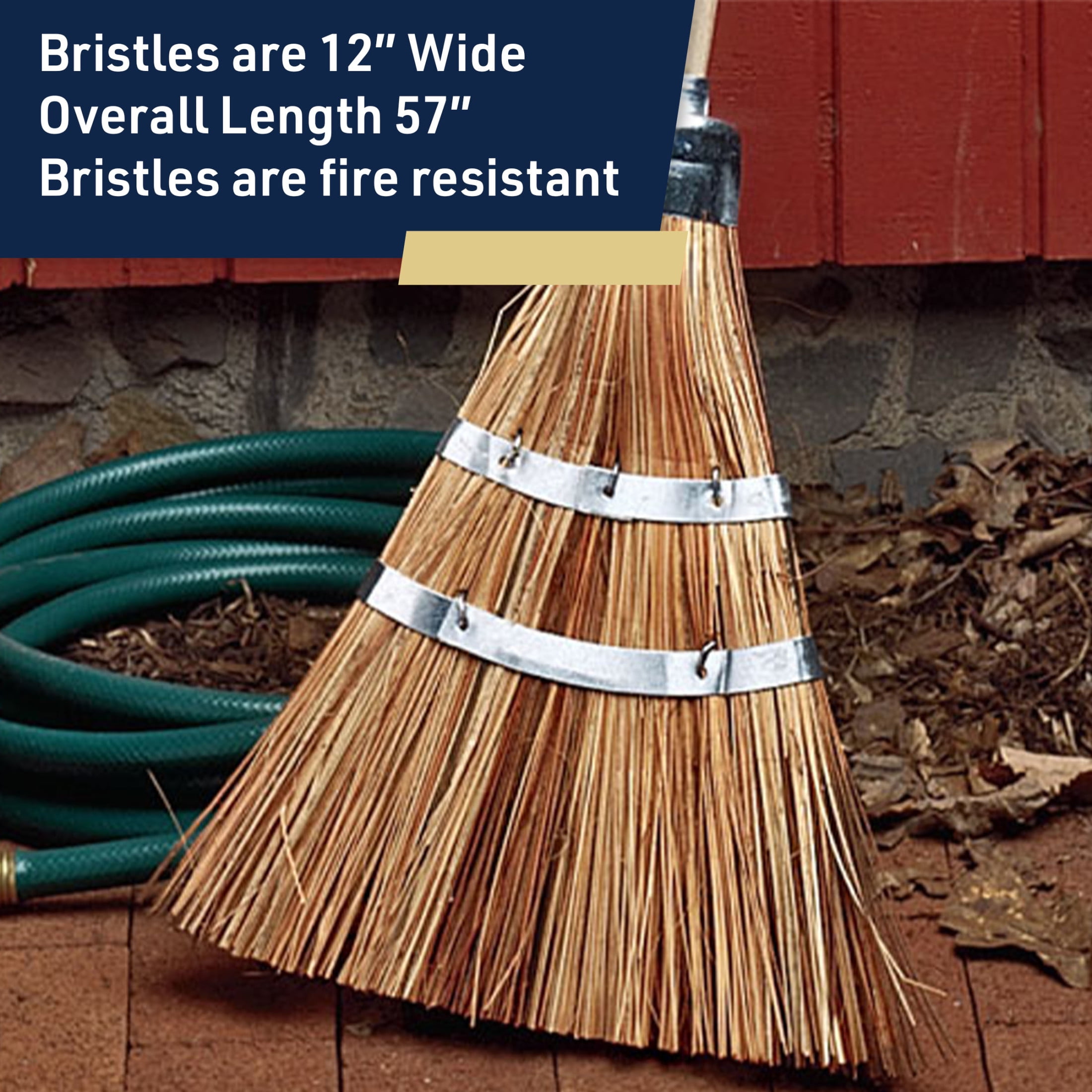 Kings County Tools 57” Outdoor Broom with 12” Wide Natural Bristle Brush
