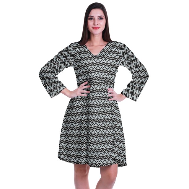 Moomaya Robe Courte Évasée Imprimée de Designer, Manches Longues, Tunique en Velours, Robes pour Femmes