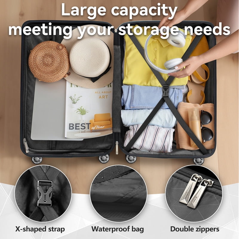 Luggage Sets 3 Piece Hardside with Spinner Wheels 60%PC ABS Suitcase with TSA Lock 20 24 28 inch Carry on Luggage Black