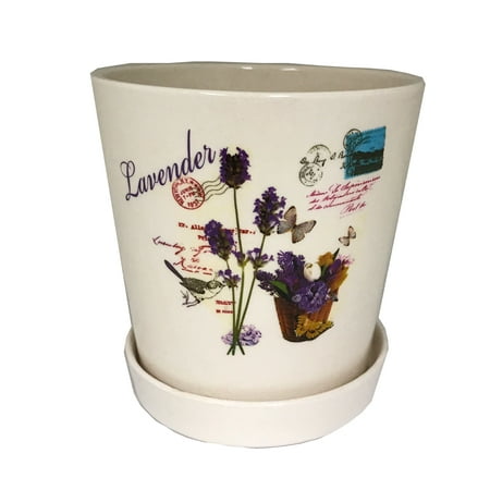 Creative Motion Ceramic Mini Flower Pot with Lavenders Design. Product Size: Top: 4.3