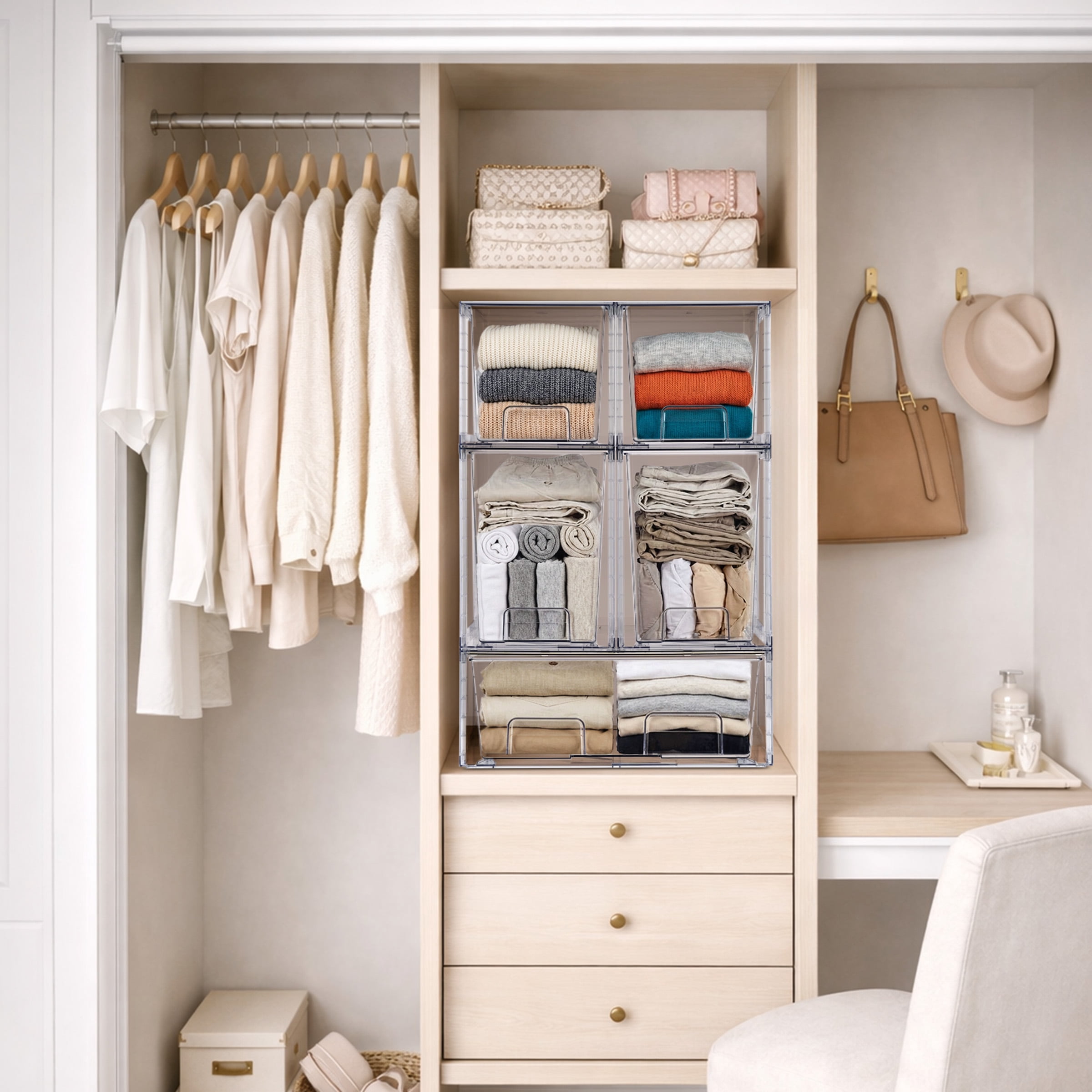 Sorbus Clear Pull-Out Storage Bin Set, 5 Stackable Drawers for Vanity and Under-Sink Areas
