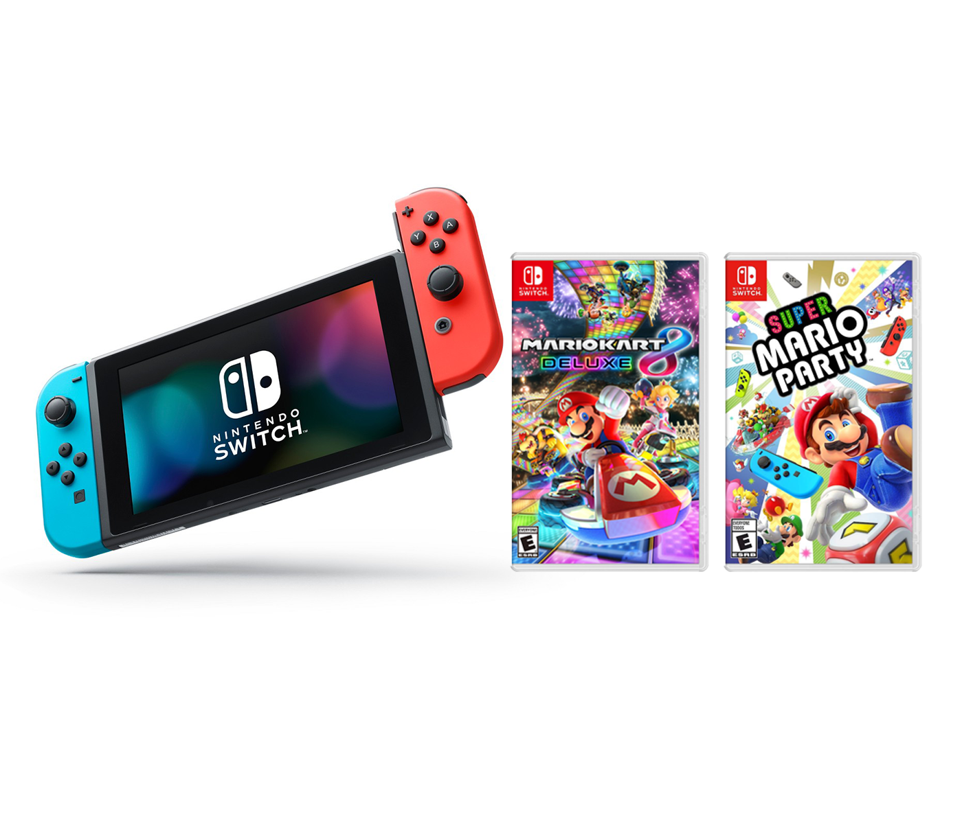 Nintendo Switch Mario Party Bundle: Super Mario Party, Mario Kart 8 Deluxe and Nintendo Switch 32GB Console with Neon Red and Blue Joy-Con
