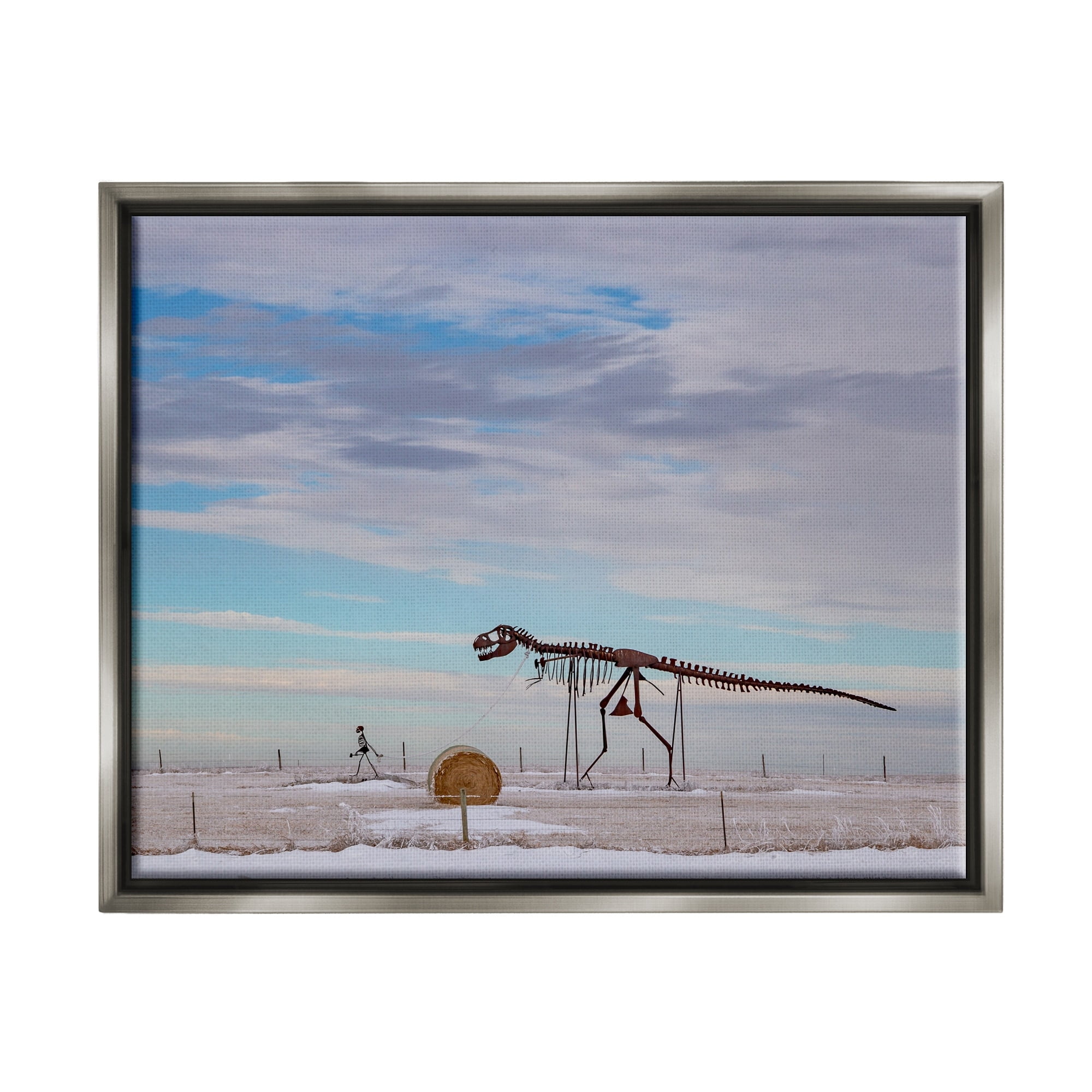 Stupell Industries Person Walking Dinosaur Skeleton Beach Sand Dunes Photograph Luster Gray Floating Framed Canvas Print Wall Art, Design by Jeff Poe Photography