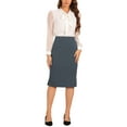 thumbnail image 2 of INSPIRE CHIC Women's Pencil Skirt High Waist Split Hem Invisible Zipper Work Skirt M Grey, 2 of 5