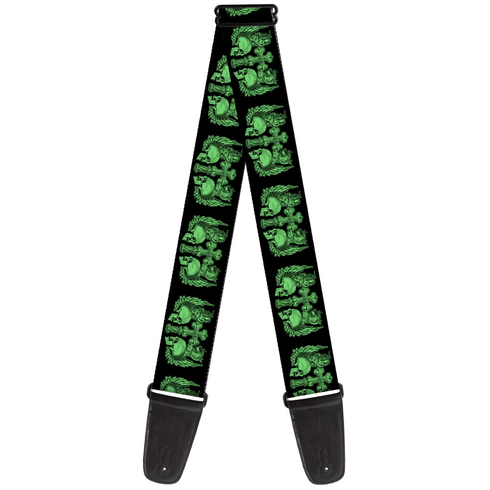 Buckle-Down Guitar Strap, Buckle Down Skulls Wings Black Green, 2 Inches Wide