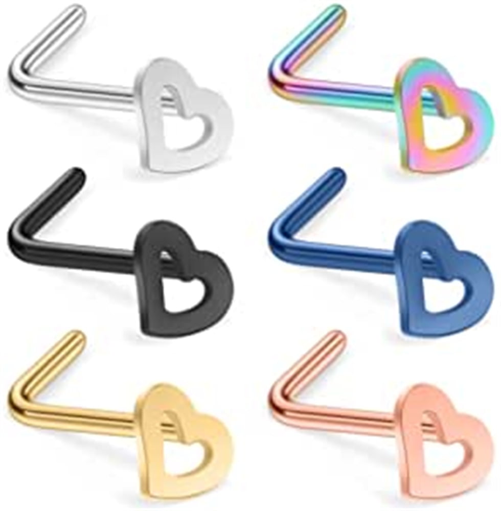 Briana Williams 20G Nose Stud Rings Surgical Steel Heart L Shaped Nose Rings