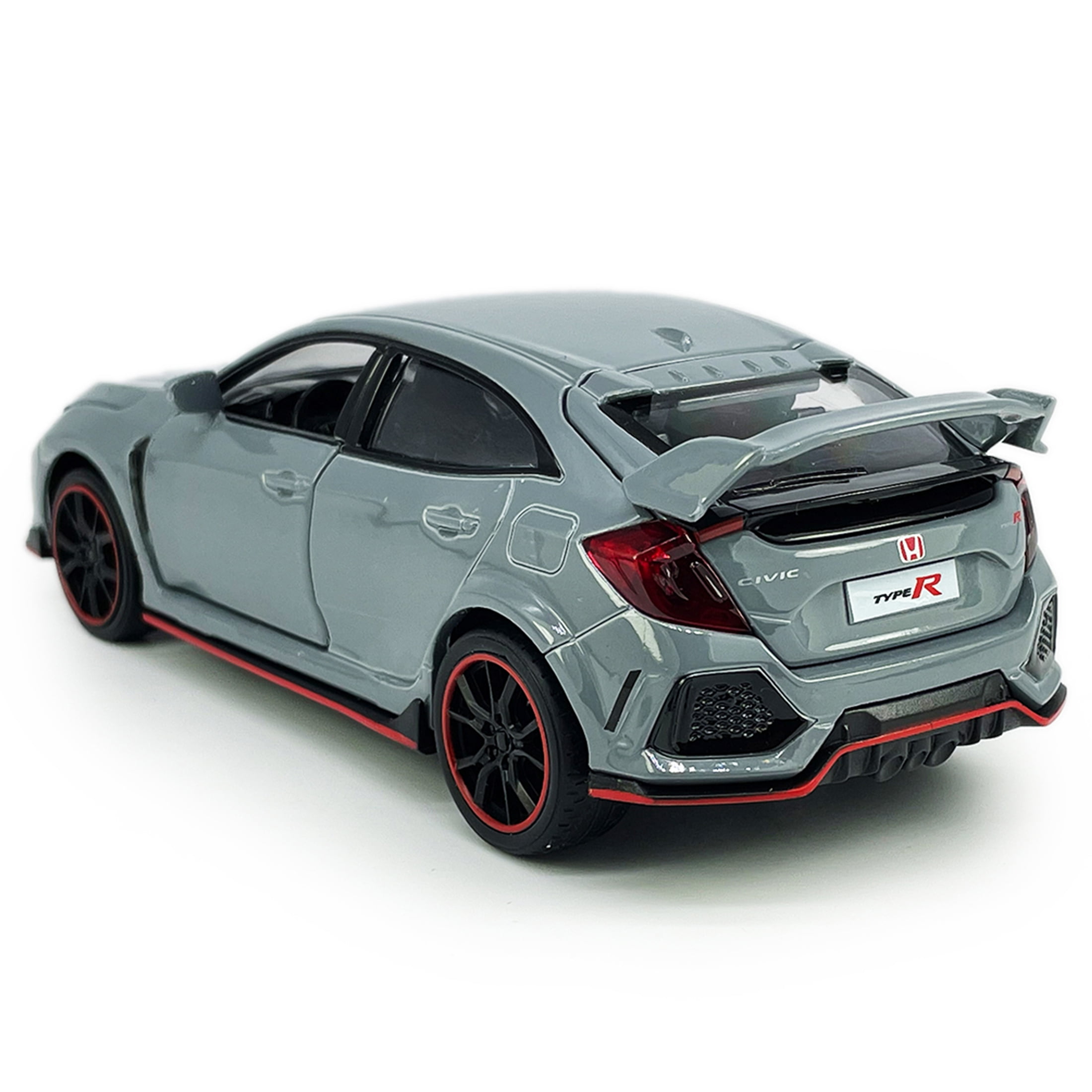 Civic Type R Hatchback Sports Diecast Car Model Toy Vehicle 1/32 Scale Metal Pull Back Friction Powered Vehicles Doors Open Light Sound Alloy Casting Toys Kids Boys Adults Birthday Gifts, Cement Grey