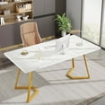 thumbnail image 6 of Finmind Modern Home Office Desk, Adult Study Writing Table with Metal Legs, White & Gold, 55.11" L x 31.49" D x 29.52" H, 6 of 7