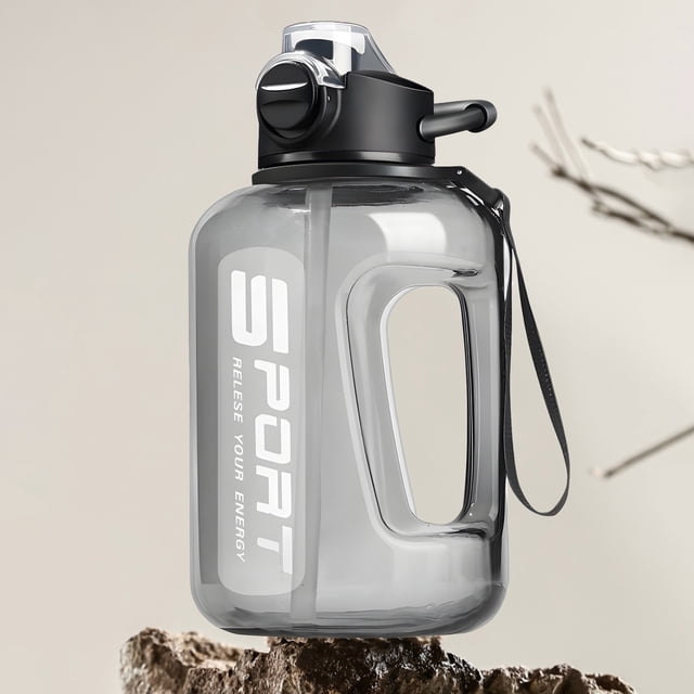Water Bottle with Graduation Marking, Leakproof Sports Water Bottle with Straw for Gym, Camping & Outdoor, Large Capacity, Clear Water Measurement Design