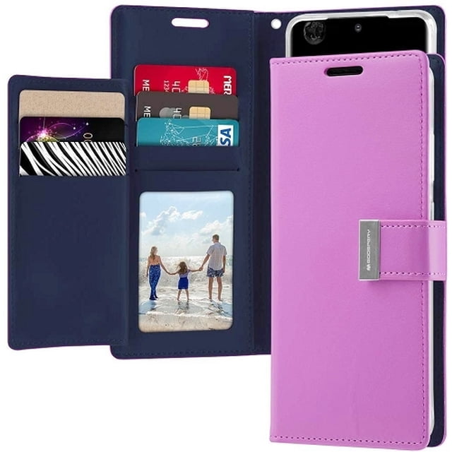 TopSave Goospery Rich MAX(5) Card Slot Leather Folio Wallet Flip Case For iPhone 16 (6.1), Purple
