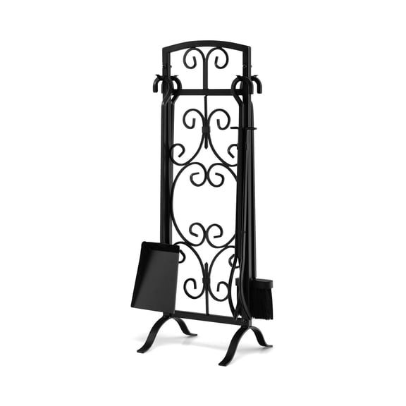 GETHFS 5-Piece Fireplace Tool Set with Stand, Wrought Iron Firewood Tools, Poker, Shovel, Brush & Tong, Heat-Resistant, Rustproof, Modern Home Fireplace Accessories, Black