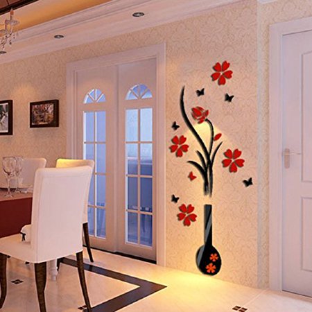 Crystal Wall Decorations - 3D Wall Stickers, Ikevan DIY Vase Flower Tree Crystal Arcylic 3D Wall Stickers Decal Home Livingroom Decoration 80X40cm