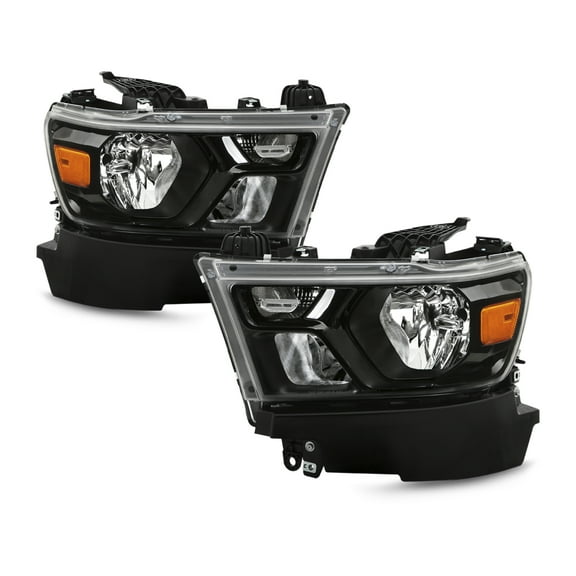 AKKON - Fits 2019-2020 RAM 1500 Pickup Truck [Halogen Type] Headlights Black Headlamps Pair Driver Passenger Replacement