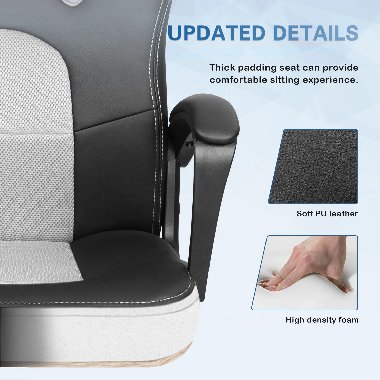 Lacoo Mid Back Gaming Chair Ergonomic PU Leather Computer Gaming Chair Office Chair with Armrests, White