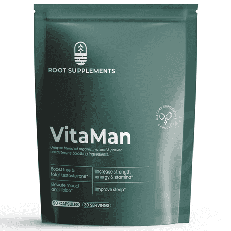 VitaMan Testosterone Booster for Men, Muscle Growth, Strength, Sleep & Recovery, 90 Tablets, Root Supplements