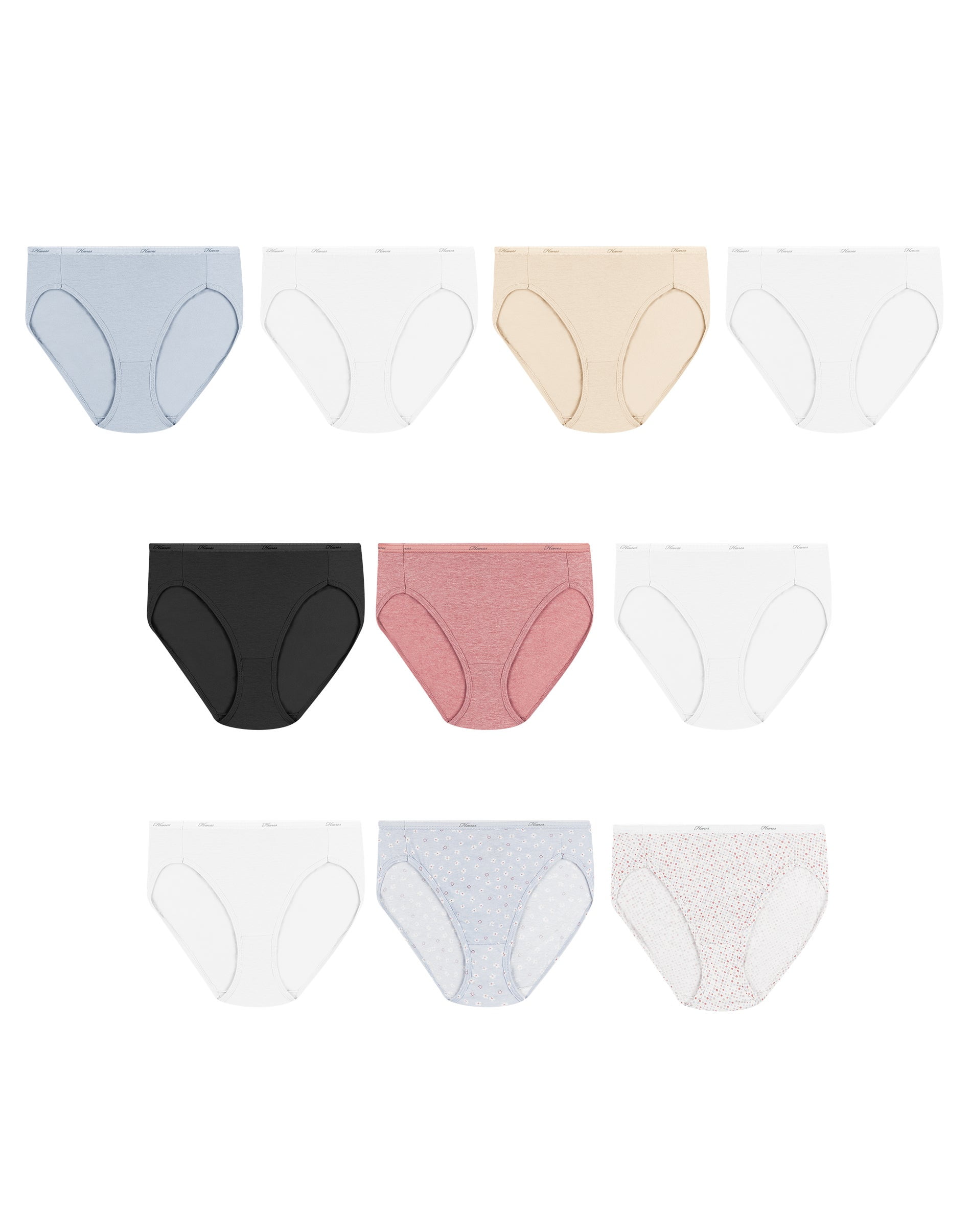 Hanes Womens Cotton HiCut Panties 10Pack, 10, Assorted