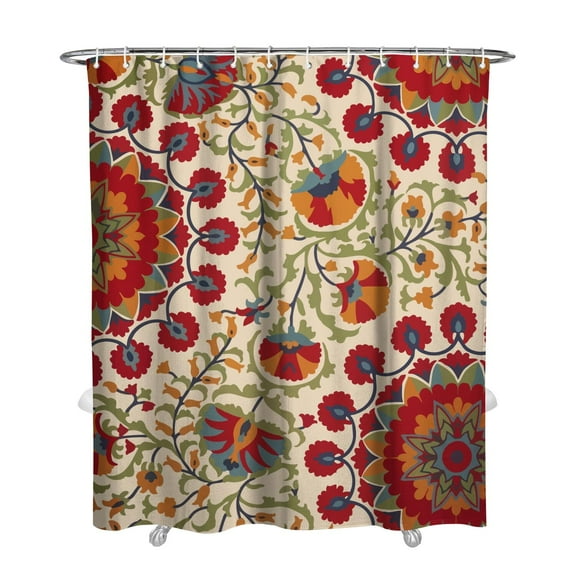 Boho Style Shower Curtain Pioneer Floral Vintage Retro Shower Curtain for Bathroom Home Decor Bathtubs Waterproof Fabric Curtain with 12 Hooks 72x84in
