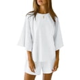 thumbnail image 2 of Women 2 Piece Outfits 3/4 Sleeve Tops and Elastic Waist Shorts Lounge Sets, 2 of 6