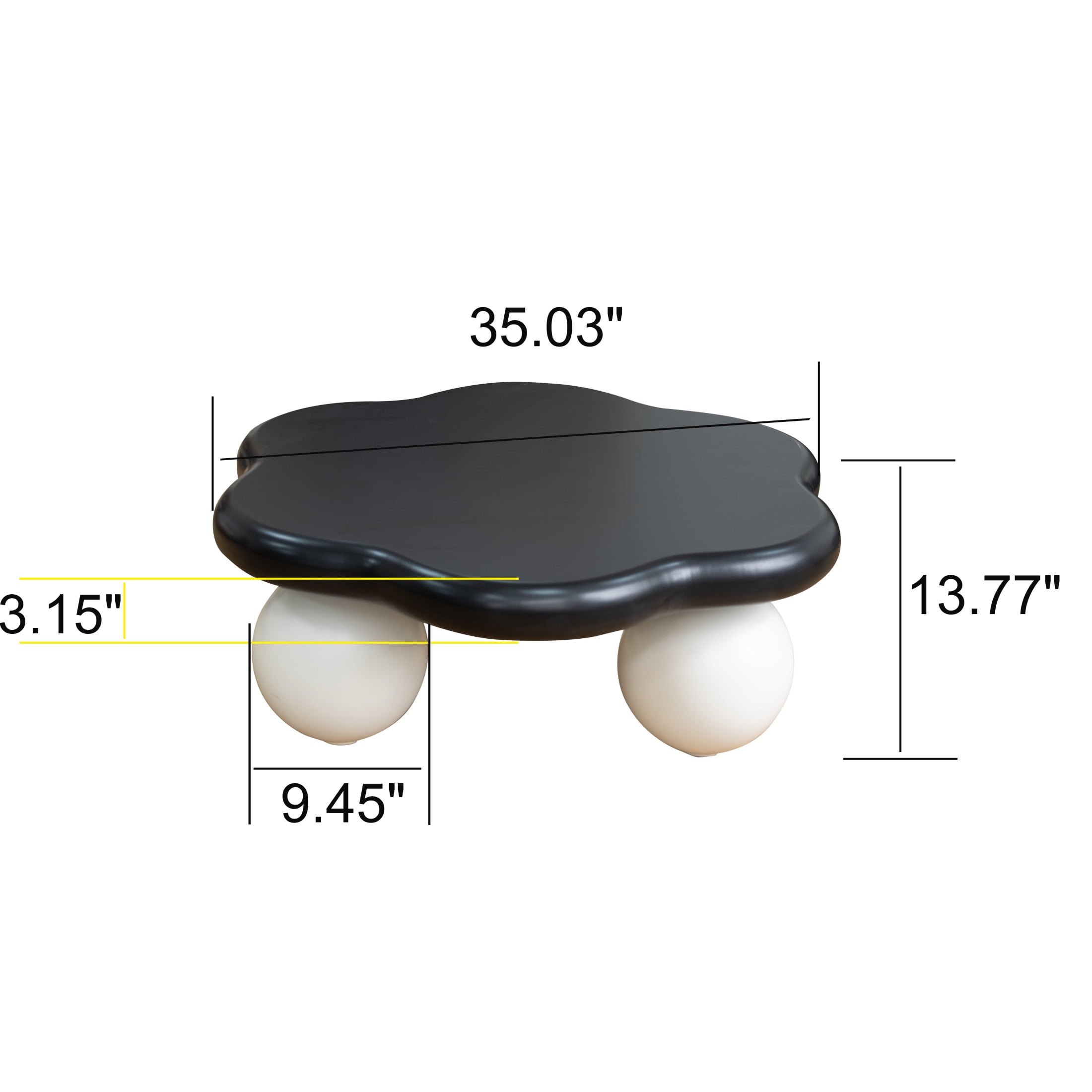 Noble House Kieran 35" Cloud Coffee Table, Modern Minimalist Living Room Table, Small Space Accent Table, Black Top White Legs