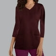 thumbnail image 2 of Olyvenn Scrubs for Women Solid Color V Neck 3/4 Sleeve Dressy Nursing Tops with Pockets Stretchy Workwear Uniform Shirts Wine 10, 2 of 5