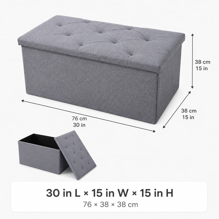 Nnovaroom Storage Ottoman Bench, Folding, 30 Inch photo 8