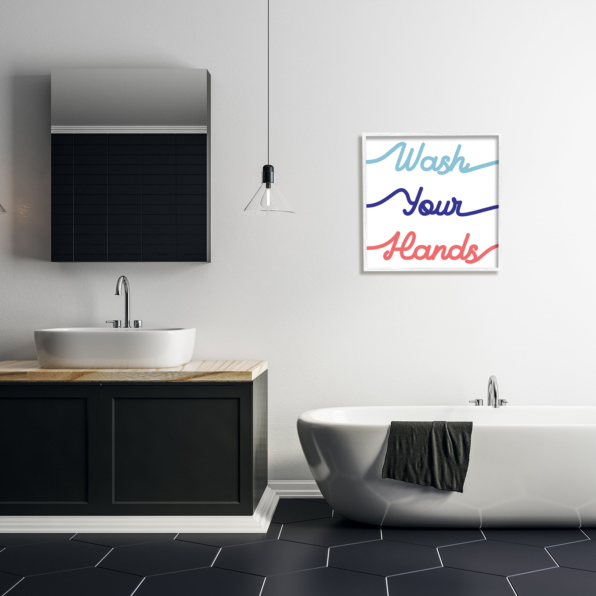 Stupell Industries Wash Your Hands Children's Bathroom Typography Typography Painting White Framed Art Print Wall Art, 24 x 24