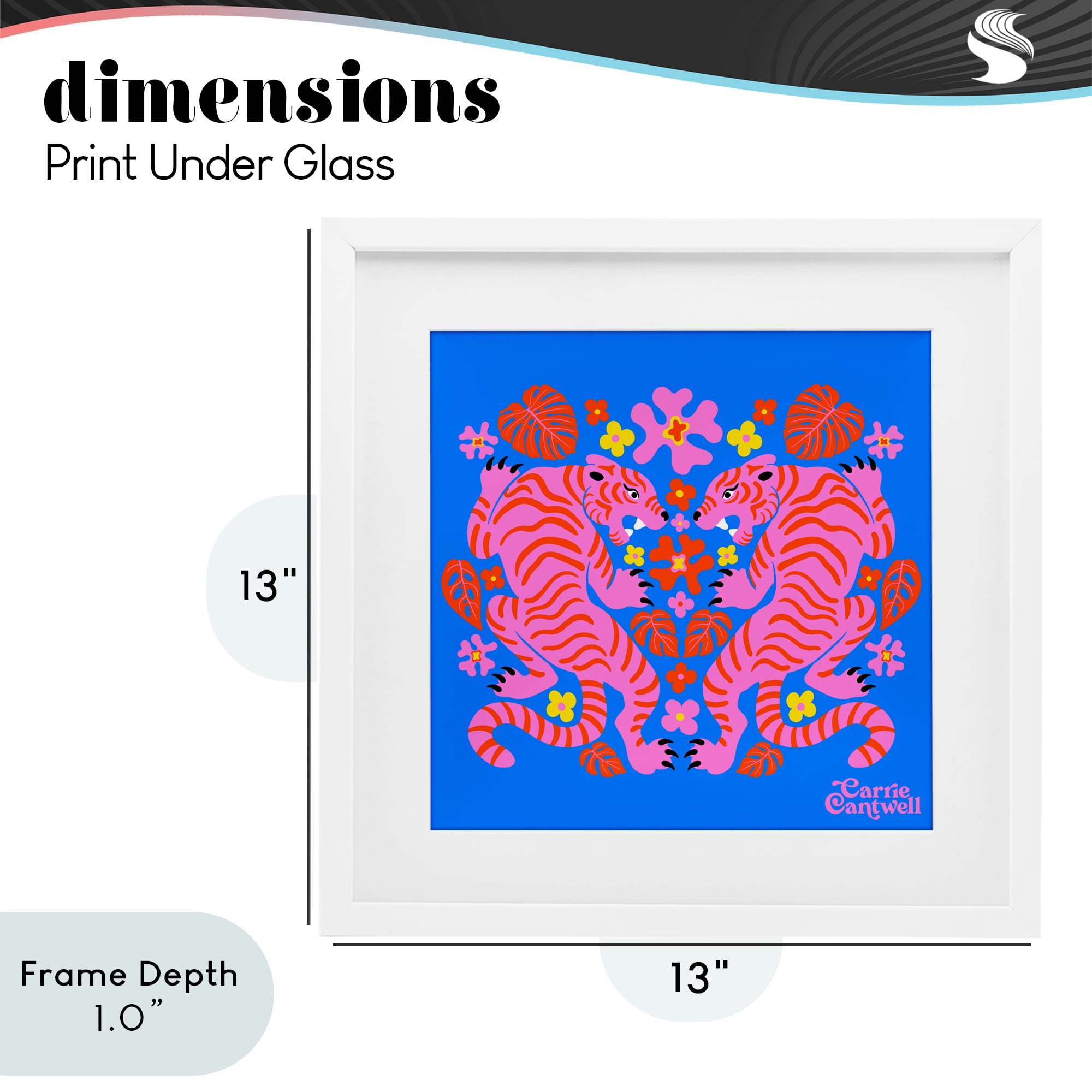 Stupell Industries Pink Tigers and Monstera White Framed Print Under Glass, design by Carrie Cantwell
