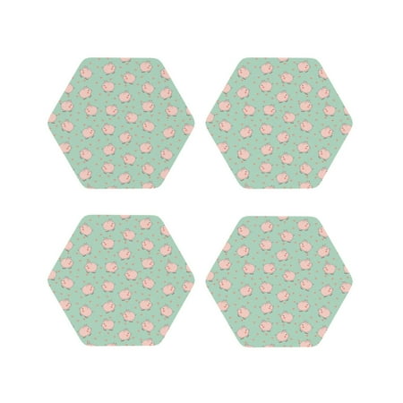 

Leather Coasters Set of 4 - Minimalist Cute Pig Love Lightweight Non-Slip Drink Coasters for Desk Anti-Scalding Desk Cup Coasters for Office Table Decor Hexagon